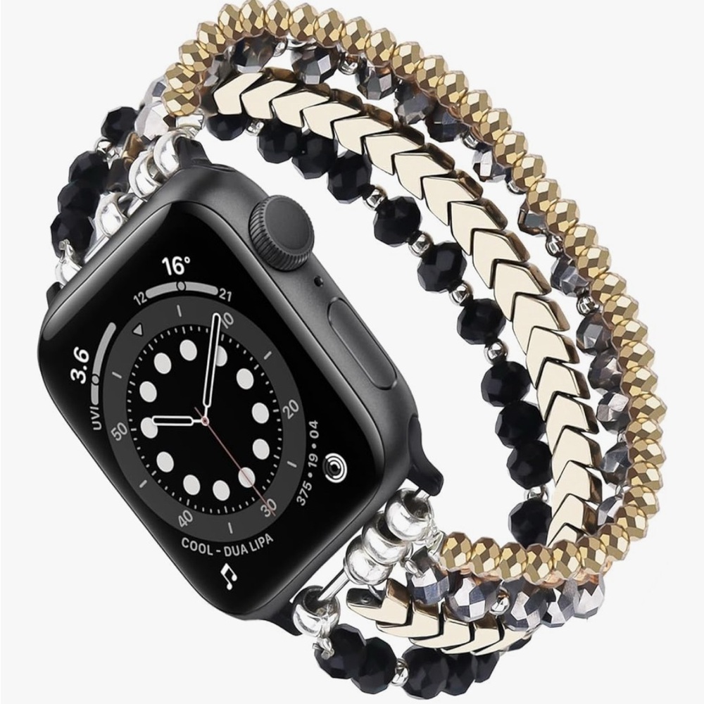 Apple Watch Band with Black and Gold Beads, elastic stretch, new in box